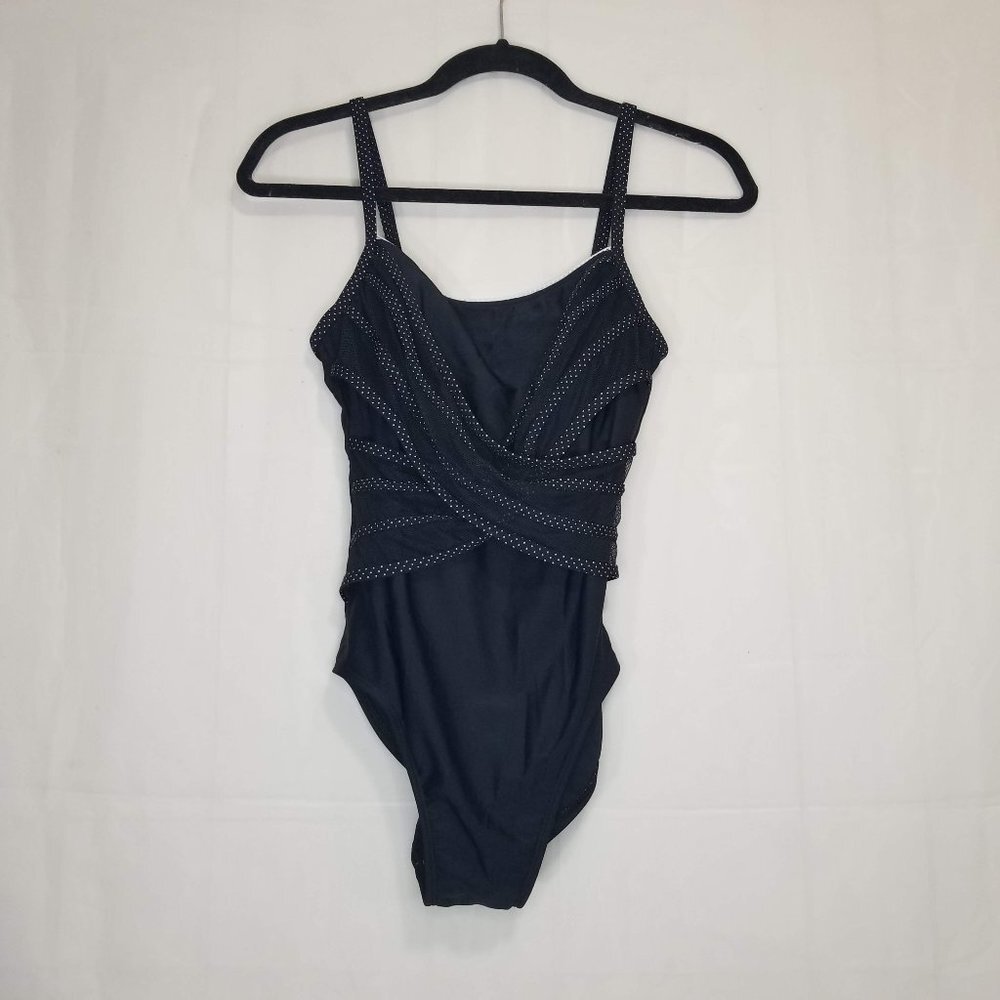 Christina one piece swimsuit black sz 10 criss cross front bathing suit swimwear